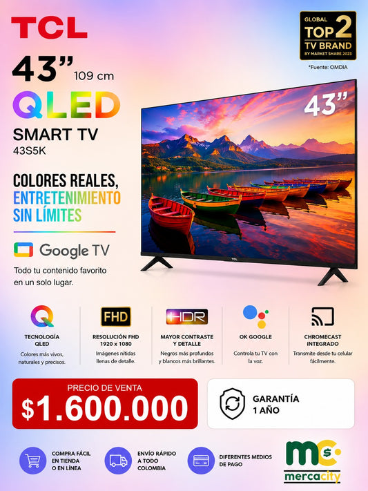 TELEVISOR TCL 43" PULGADAS QLED SMART TV