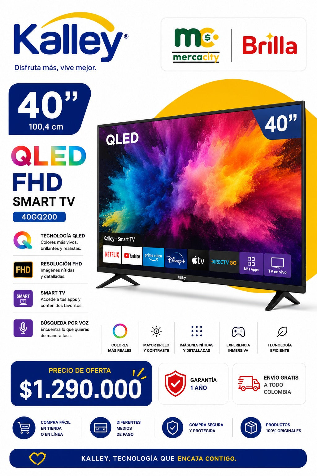 TELEVISOR 40" PULGADAS QLED FHD SMART TV