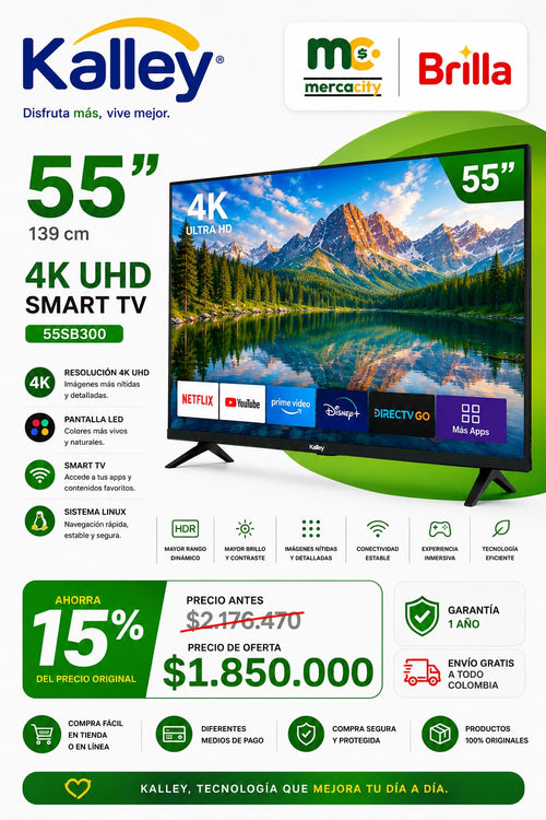 TELEVISOR KALLEY 55" PULGADAS 4K UHD SMART TV