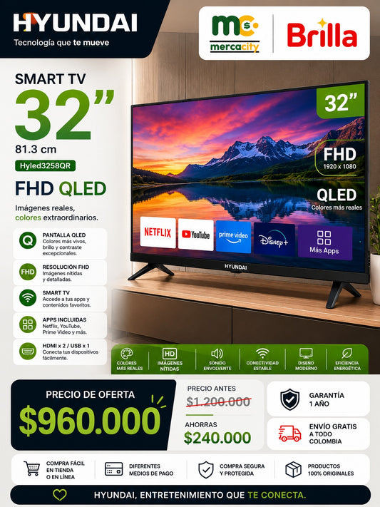 TELEVISOR HYUNDAI 32" PULGADAS FHD QLED SMART TV