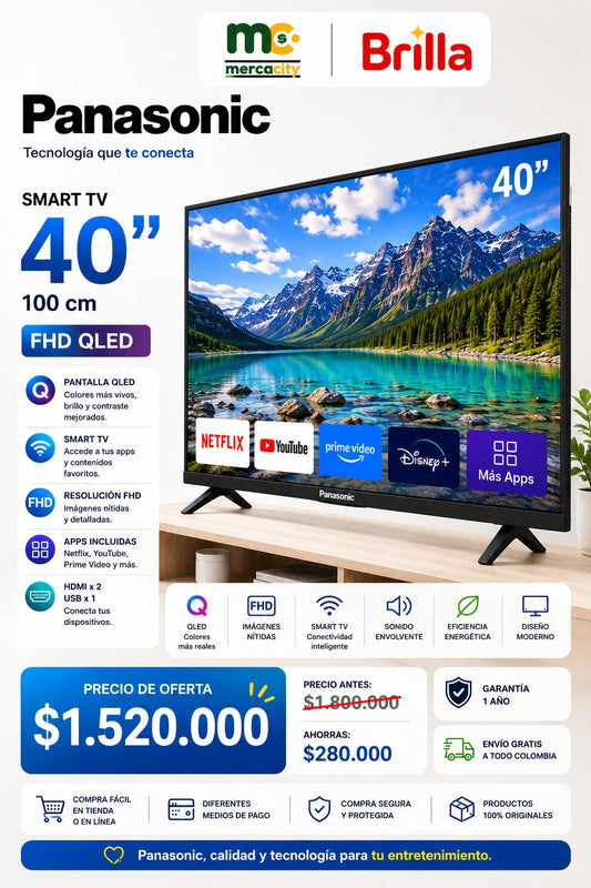 TELEVISOR PANASONIC 40" PULGADAS FHD QLED SMART TV