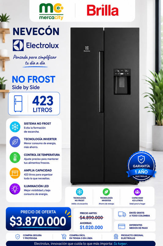 NEVECON ELECTROLUX NO FROST SIDE BY SIDE 423 LITROS