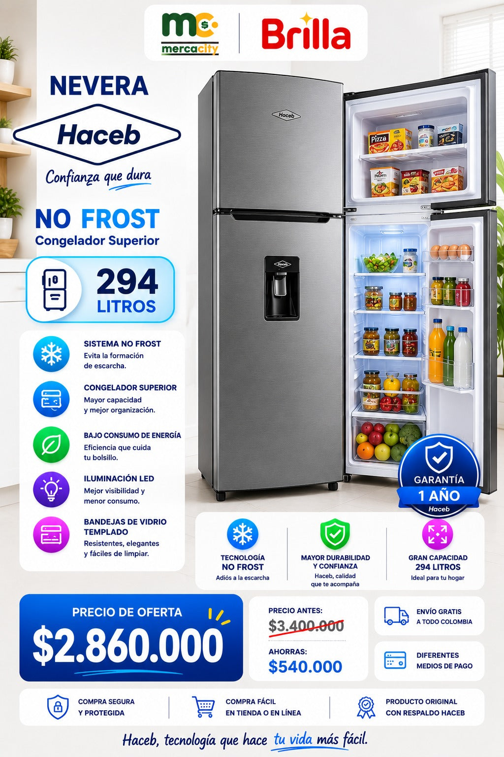 NEVERA HACEB NO FROST 294 LITROS
