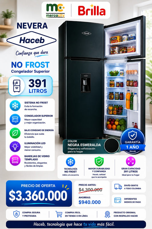 NEVERA HACEB NO FROST 391 LITROS