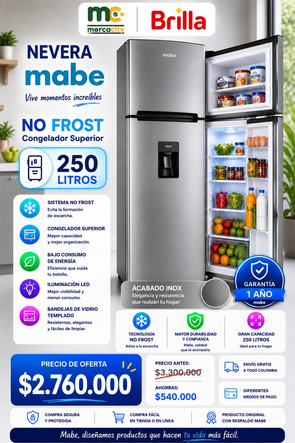 NEVERA MABE NO FROST 250 LITROS