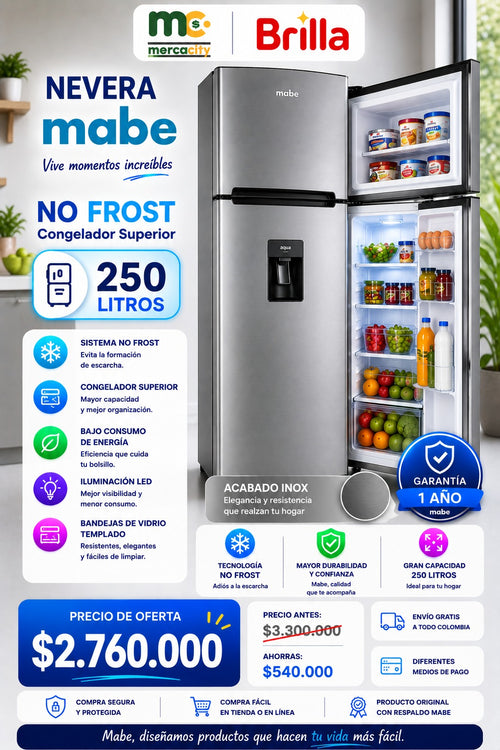 NEVERA MABE NO FROST 250 LITROS