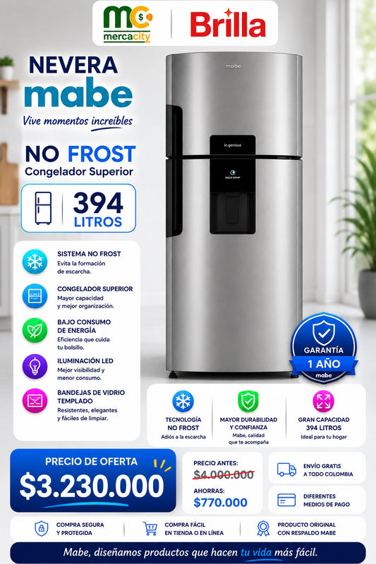 NEVERA MABE NO FROST 394 LITROS