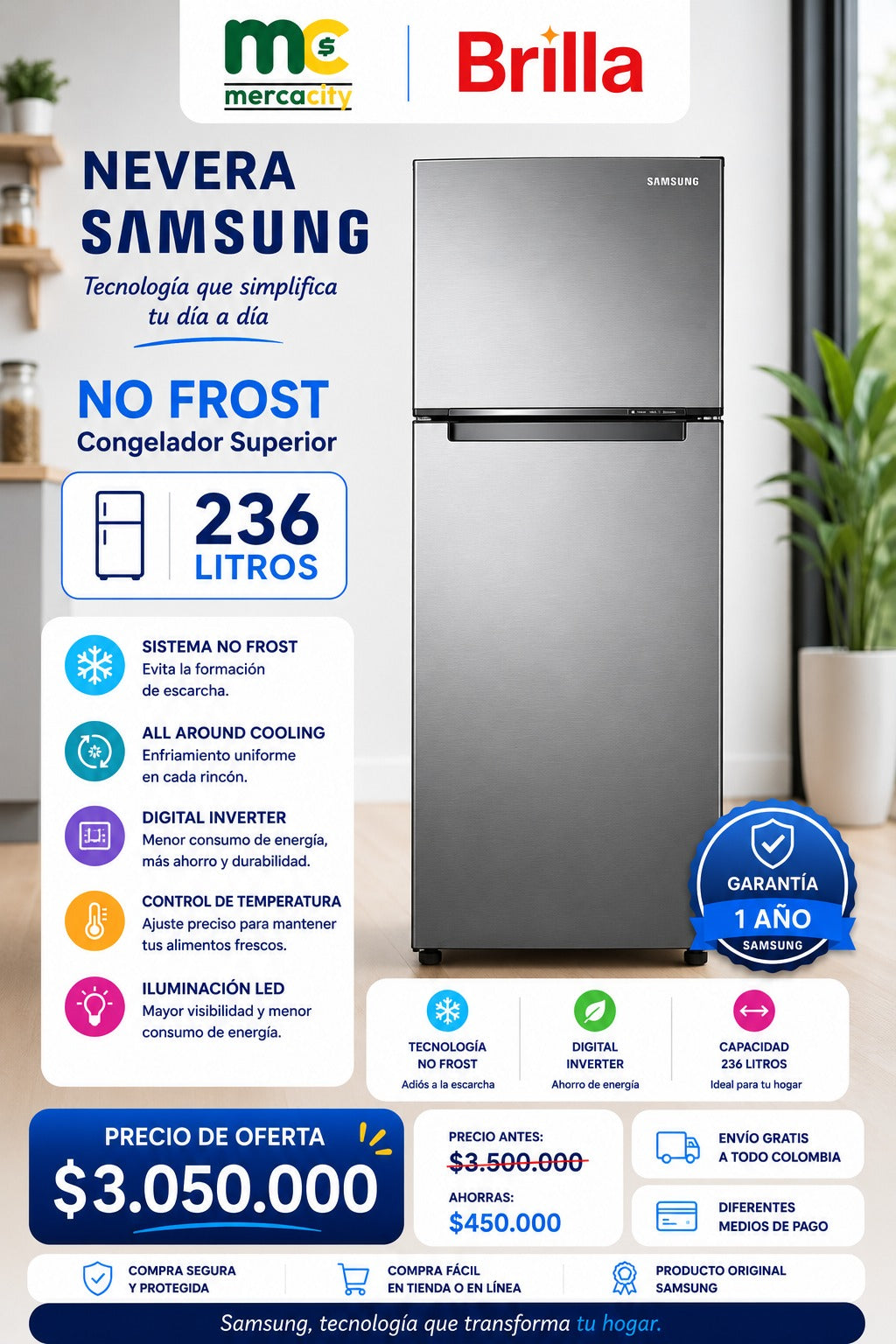 NEVERA SAMSUNG NO FROST 236 LITROS
