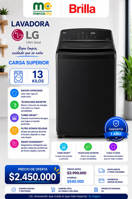 LAVADORA LG CARGA SUPERIOR 13 KILOS