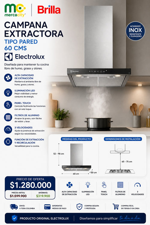 CAMPANA EXTRACTORA TIPO PARED 60CM ELECTROLUX