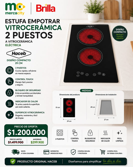 ESTUFA EMPOTRAR VITROCERAMICA 2 PUESTOS ELECTRICA