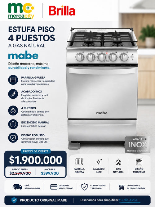 ESTUFA PISO 4 PUESTOS A GAS NATURAL MABE