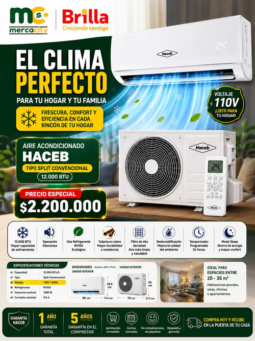 AIRE ACONDICIONADO HACEB TIPO SPLIT CONVENCIONAL 12000 BTU