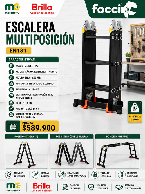 ESCALERA MULTIPOSICION 3 EN 1 FOCCI