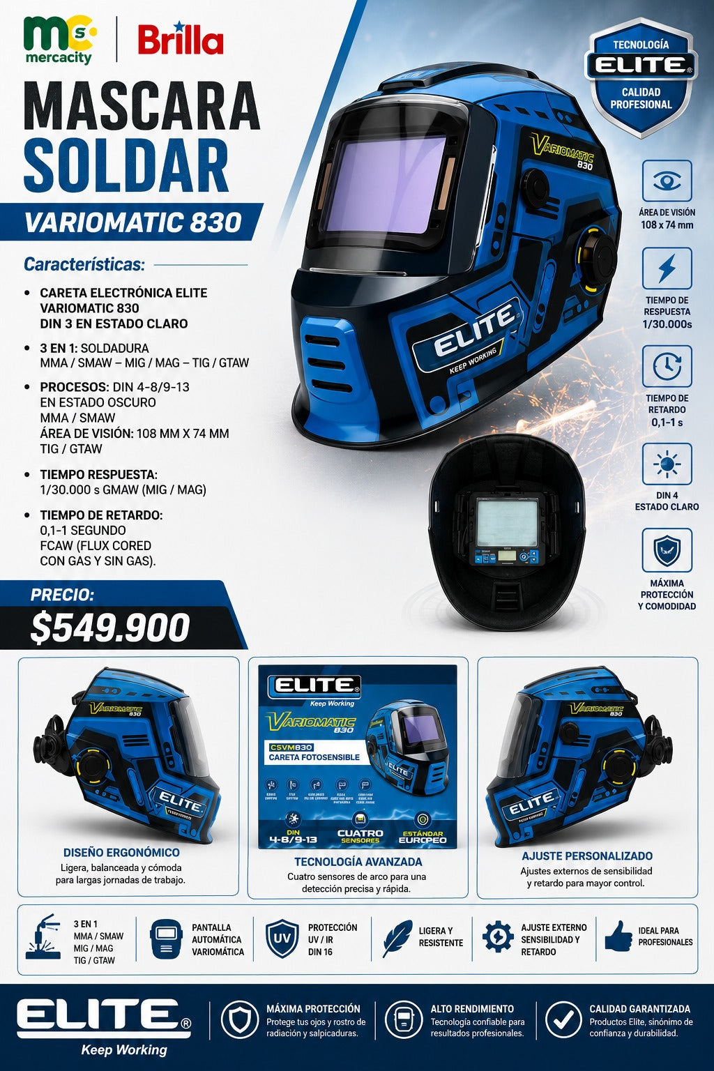 MASCARA DE SOLDAR VARIOMATIC 830 ELITE