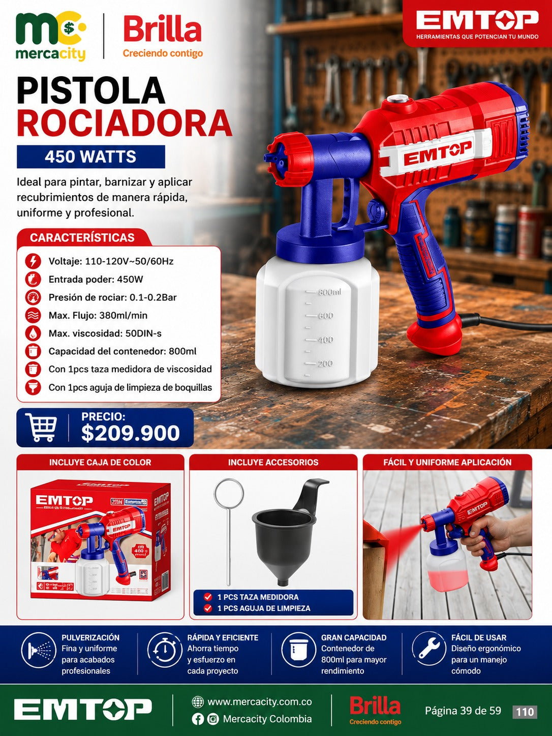 PISTOLA ROCIADORA 450WATTS EMTOP