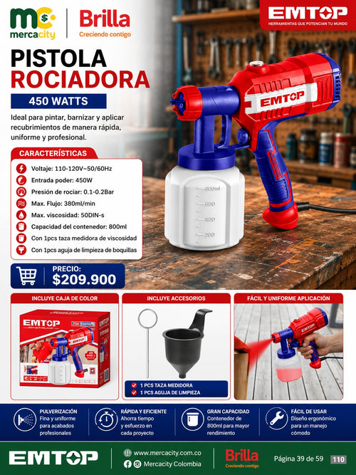 PISTOLA ROCIADORA 450WATTS EMTOP