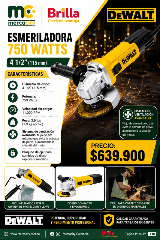 PULIDORA 750 WATTS 4 1/2"(115 mm) DeWALT