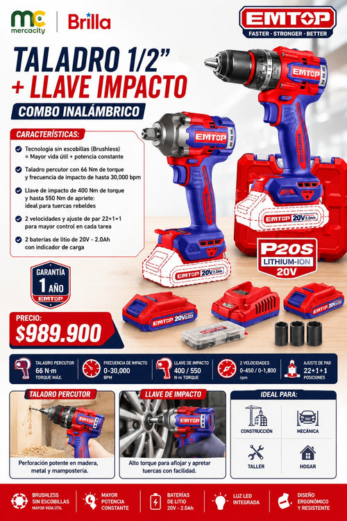 TALADRO 1/2+LLAVE IMPACTO COMBO INALAMBRICO