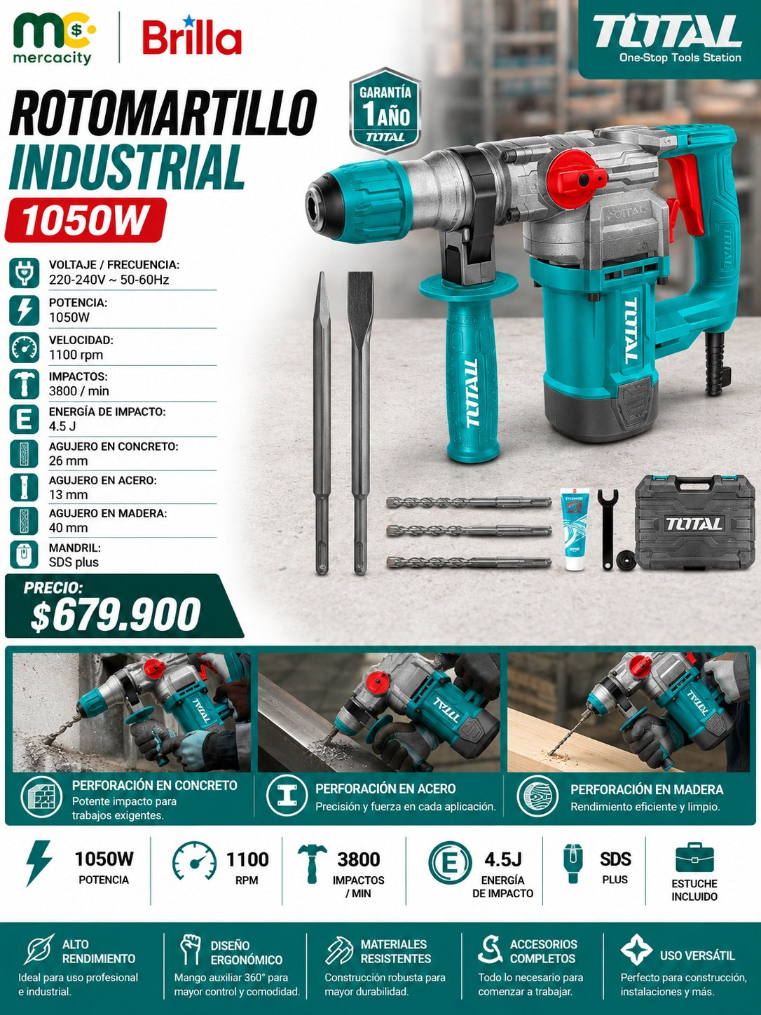 ROTOMARTILLO INDUSTRIAL 1050W TOTAL