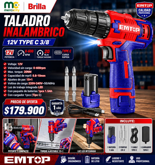 TALADRO INALAMBRICO 12V 3/8 20N*m