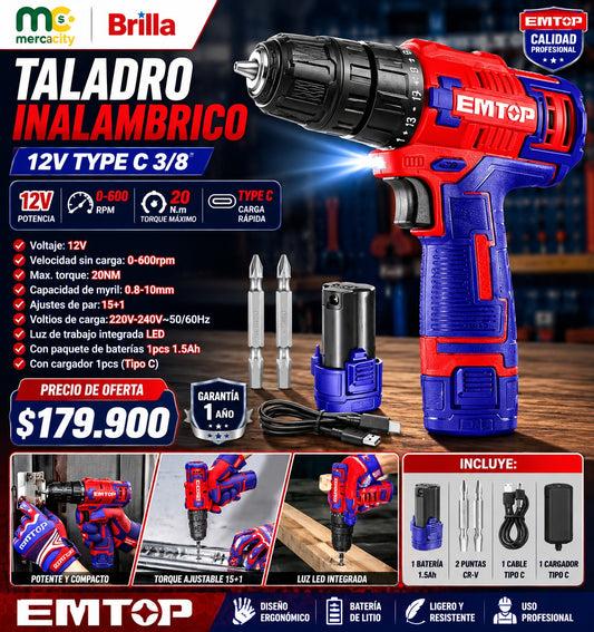 TALADRO INALAMBRICO 12V 3/8 20N*m
