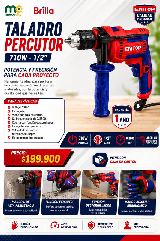 TALADRO PERCUTOR 710W 1/2" EMTOP