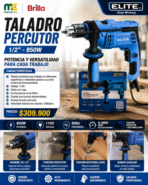 TALADRO PERCUTOR 1/2" 850W ELITE
