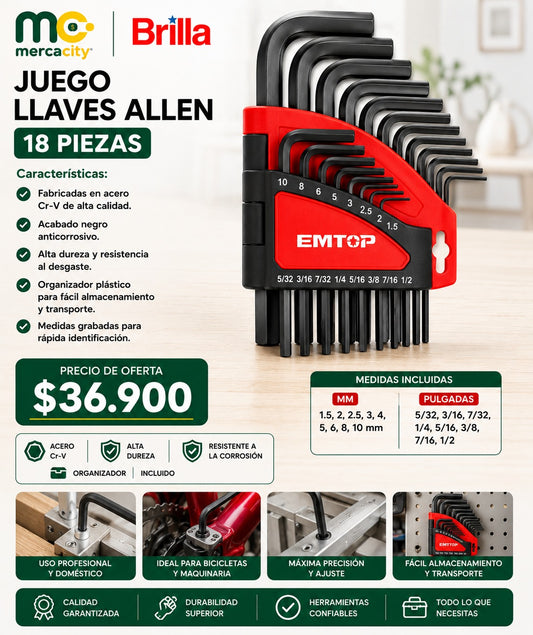 JUEGO LLAVES ALLEN 18 PIEZAS