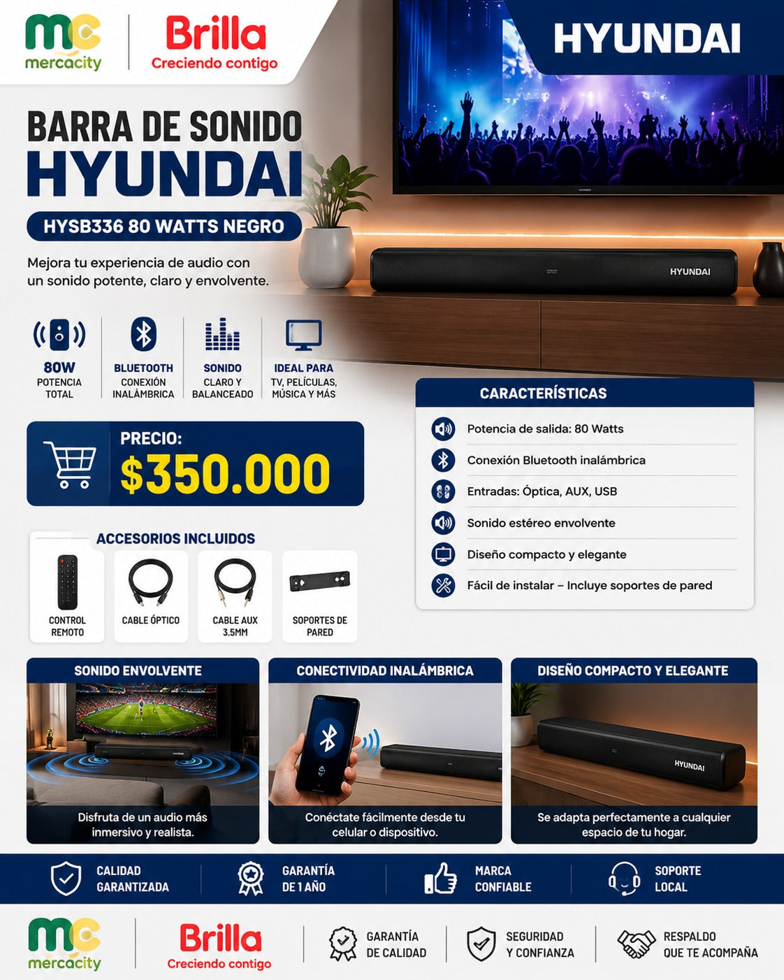 BARRA DE SONIDO HYUNDAI  80 WATTS COLOR NEGRO