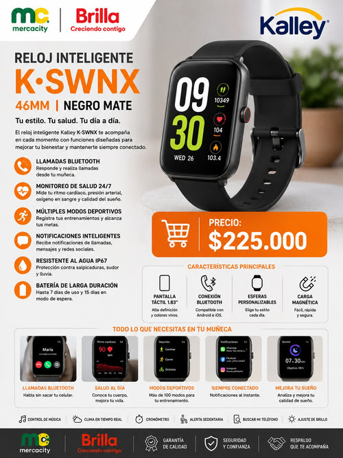 RELOJ INTELIGENTE K*SWNX 46MM NEGRO MATE