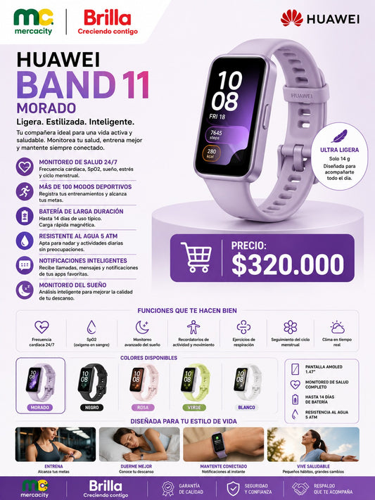 RELOJ INTELIGENTE HUAWEI BAND 11 MORADO ULTRA LIGERO