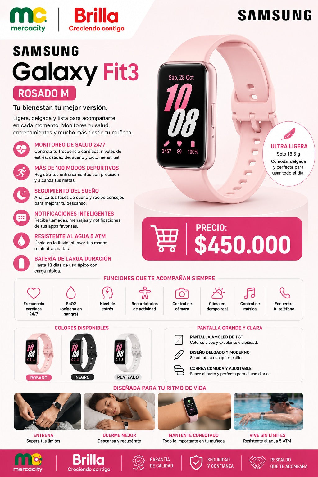 RELOJ INTELIGENTE SAMSUNG GALAXY FIT3 ROSADOM