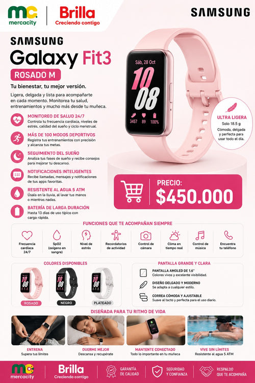 RELOJ INTELIGENTE SAMSUNG GALAXY FIT3 ROSADOM
