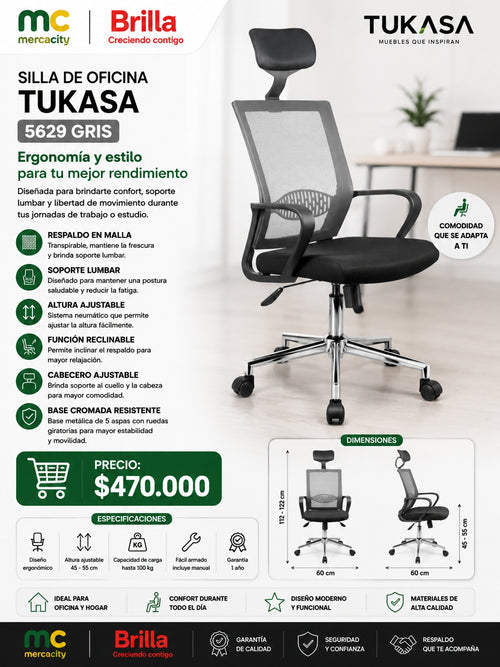 SILLA DE OFICINA TUKASA GRIS