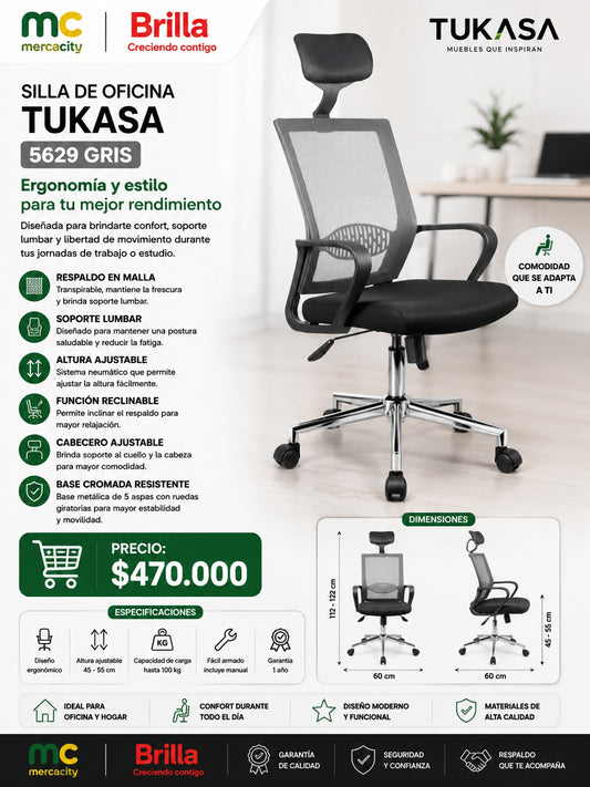 SILLA DE OFICINA TUKASA GRIS