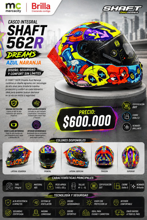 CASCO INTEGRAL SHAFT 562R DREAM AZUL NARANJA