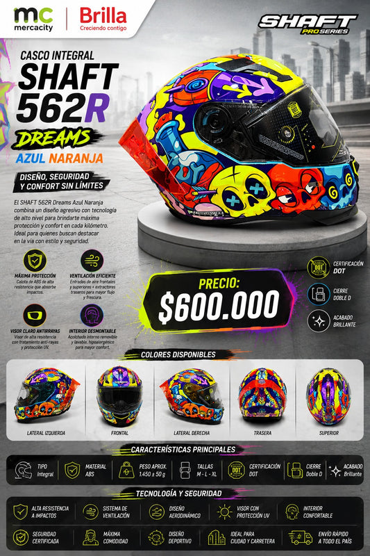CASCO INTEGRAL SHAFT 562R DREAM AZUL NARANJA