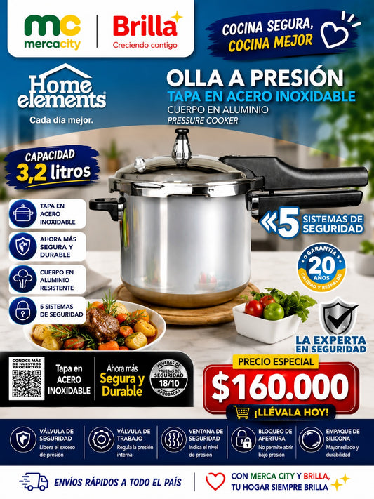 OLLA A PRESION TAPA EN ACERO INOXIDABBLE 3.2 LITROS