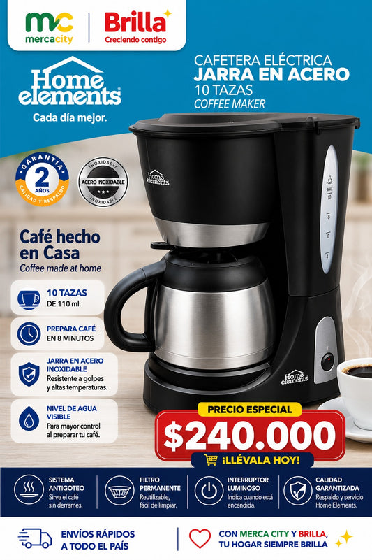 CAFETERA ELECTRICA JARRA EN ACERO 10 TAZAS