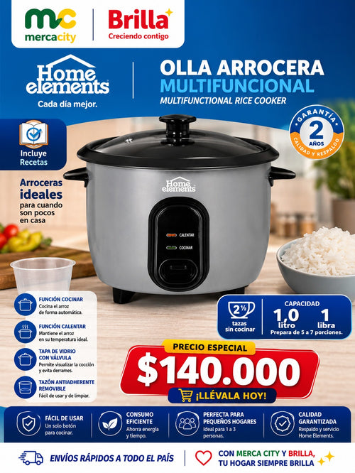 OLLA ARROCERA MULTIFUNCIONAL 1 LITRO 1 LIBRA HOME ELEMENTS