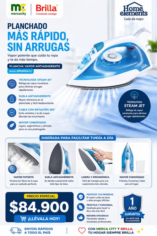 PLANCHA VAPOR ANTIADHERENTE HOME ELEMENTS STEAM JET