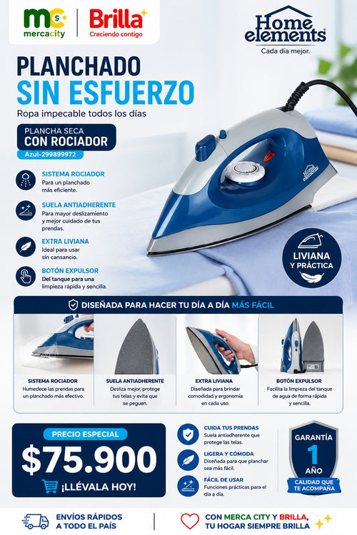 PLANCHA SECA CON ROCIADOR HOME ELEMENTS