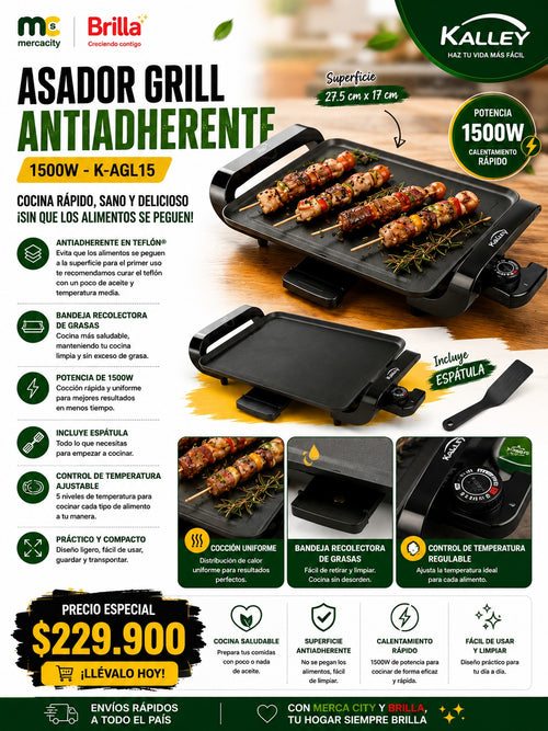 ASADOR GRILL ANTIADHERENTE 1500W