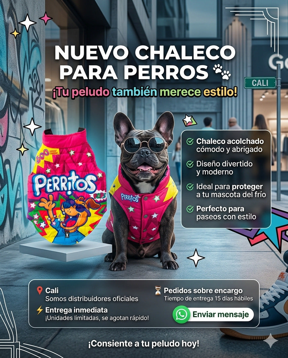 Chaleco Acolchado para Perros Perritos Pops Fucsia Talla 4XL
