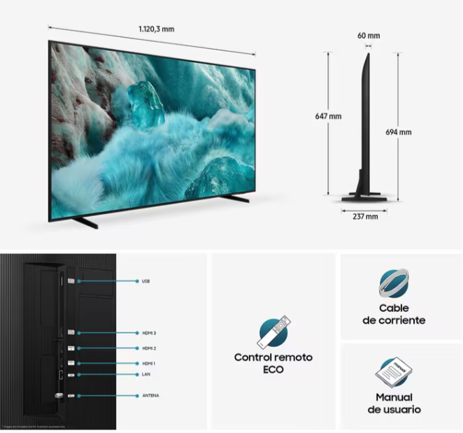 Televisor Samsung 50" QLED 4K Smart TV - 50Q70D | Inteligencia Artificial y Fluidez Extrema